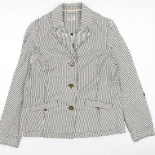 Women's Grey Striped Cotton Blazer Size 10 Classic Jacket