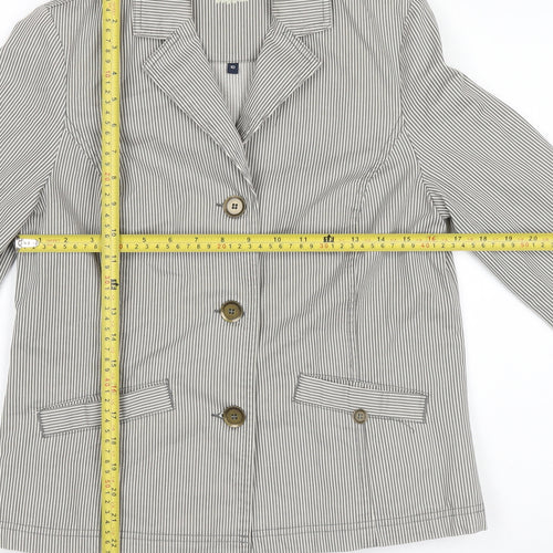 Women's Grey Striped Cotton Blazer Size 10 Classic Jacket