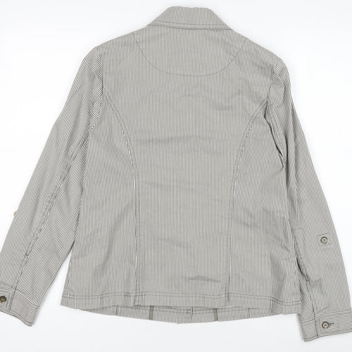 Women's Grey Striped Cotton Blazer Size 10 Classic Jacket