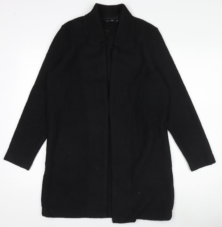 F&F Womens Black Coatigan Size 8 Regular Fit Mid-Length Polyester