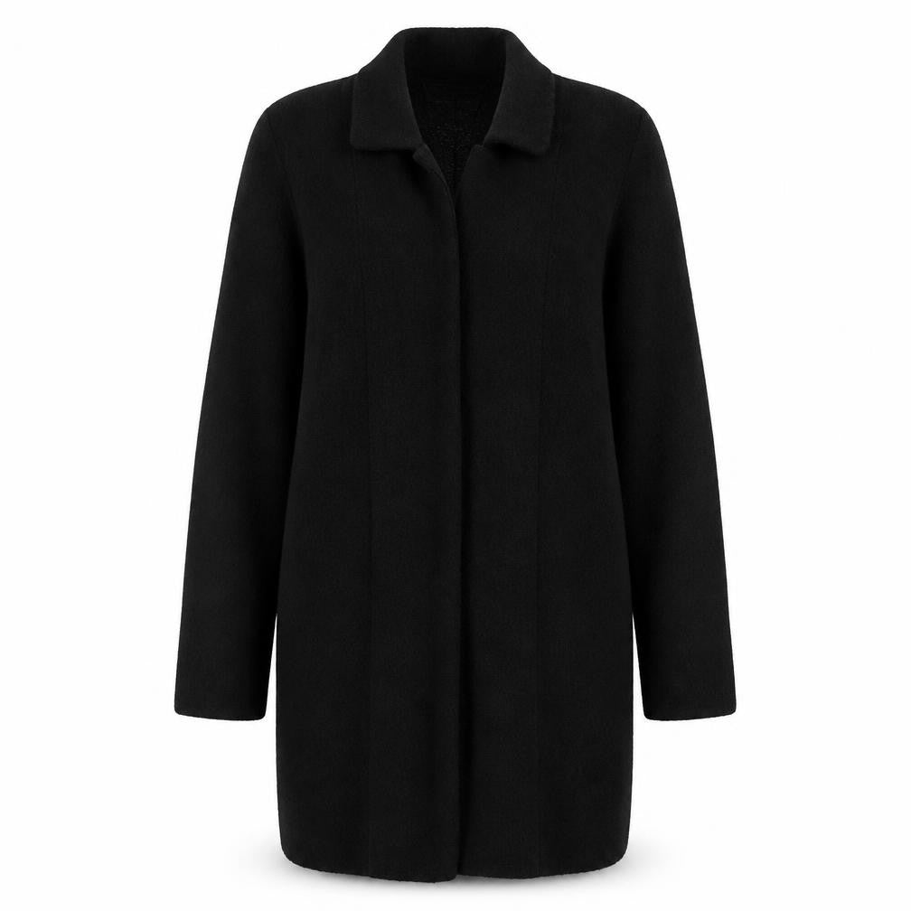 Front view of F&F women’s black coatigan, size UK 8, regular fit mid-length polyester