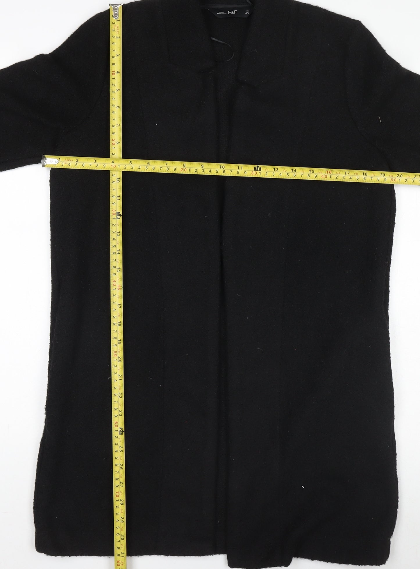 F&F Womens Black Coatigan Size 8 Regular Fit Mid-Length Polyester