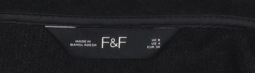 F&F Womens Black Coatigan Size 8 Regular Fit Mid-Length Polyester