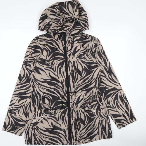 Love Coats Womens Beige Animal Print Hooded Anorak Jacket Size 10