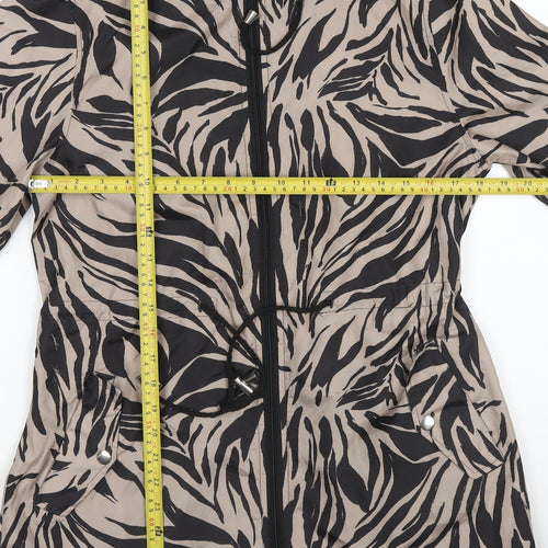 Love Coats Womens Beige Animal Print Hooded Anorak Jacket Size 10