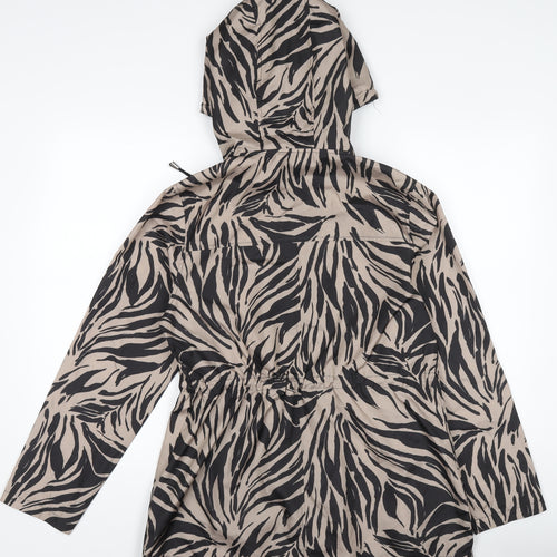 Love Coats Womens Beige Animal Print Hooded Anorak Jacket Size 10
