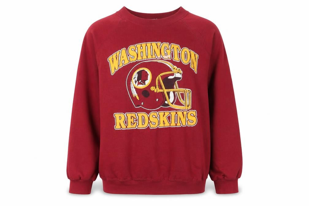 Front view of Vintage Trench women’s red pullover sweatshirt, size L, washington graphic