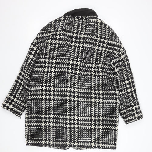 Esprit Women's Black Houndstooth Wool Blend Mid-Length Overcoat UK 14