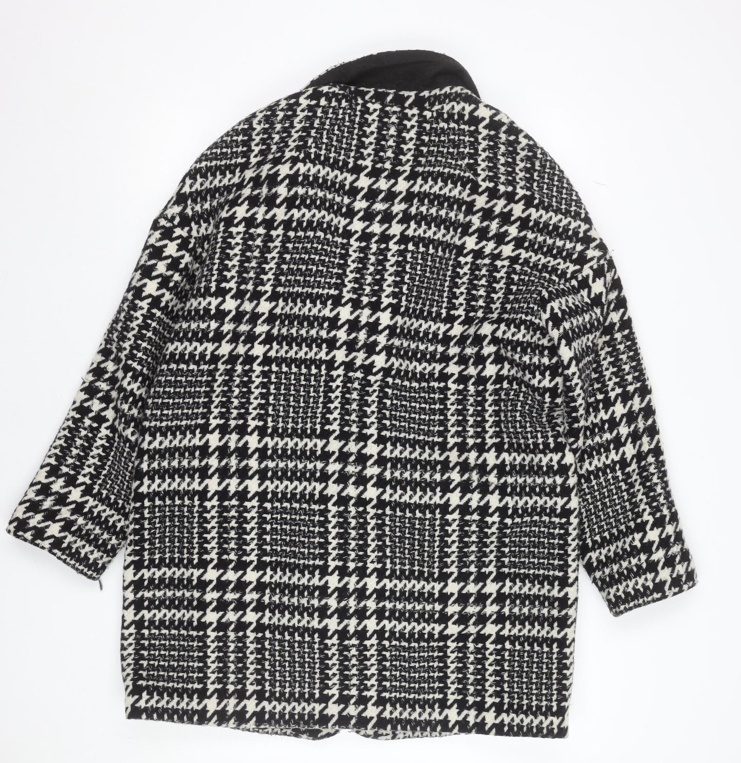Esprit Women's Black Houndstooth Wool Blend Mid-Length Overcoat UK 14