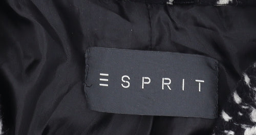 Esprit Women's Black Houndstooth Wool Blend Mid-Length Overcoat UK 14