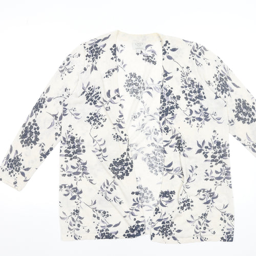 Monsoon Women Beige Floral Linen Blend Cardigan Size M