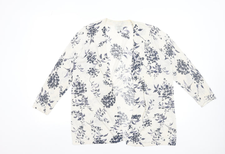 Monsoon Women Beige Floral Linen Blend Cardigan Size M
