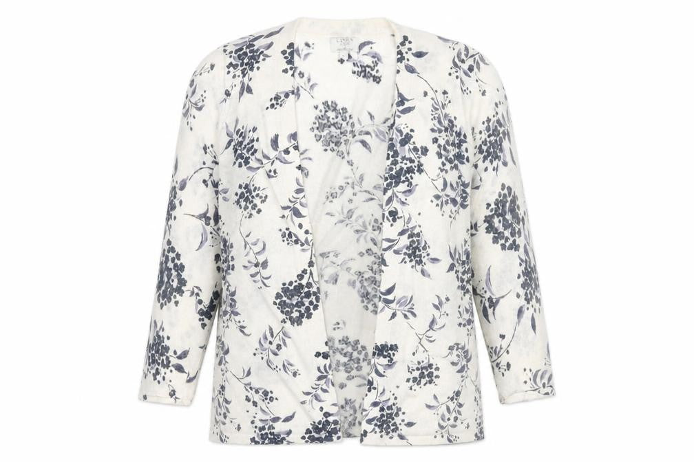 Monsoon Women Beige Floral Linen Blend Cardigan Size M