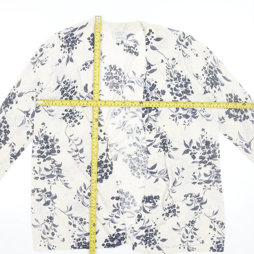 Monsoon Women Beige Floral Linen Blend Cardigan Size M