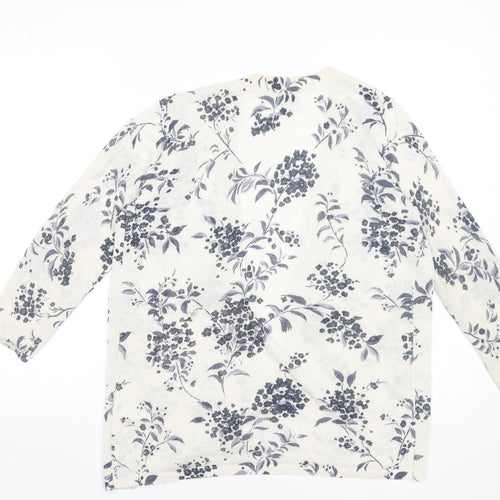 Monsoon Women Beige Floral Linen Blend Cardigan Size M