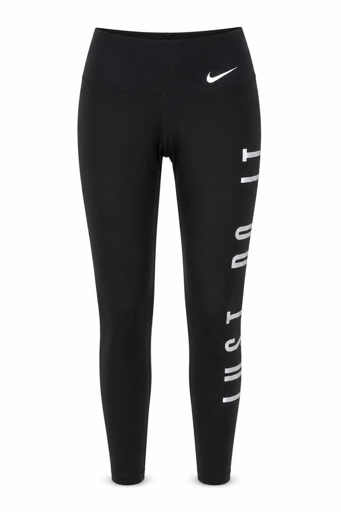 Front view of Nike Women's Black Dri-FIT 'Just Do It' Leggings XS