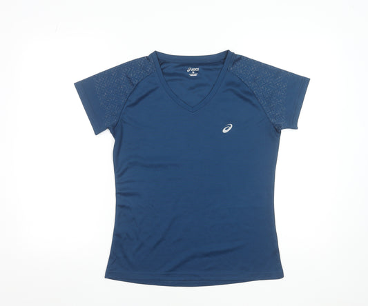 ASICS Womens Blue Medium V-Neck Athletic Running T-Shirt