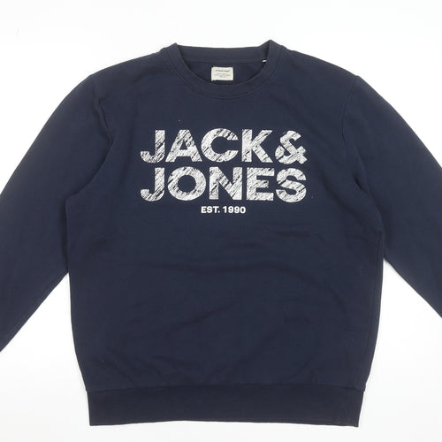 Jack & Jones Men's Blue Crew Neck Logo Sweatshirt Size M