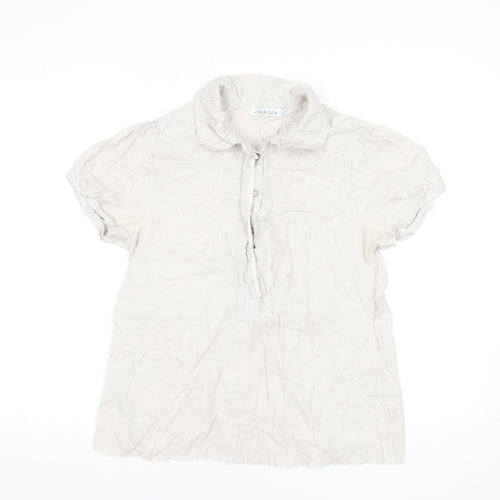 Choklate Women’s Beige Cotton Short Sleeve Collared Blouse L