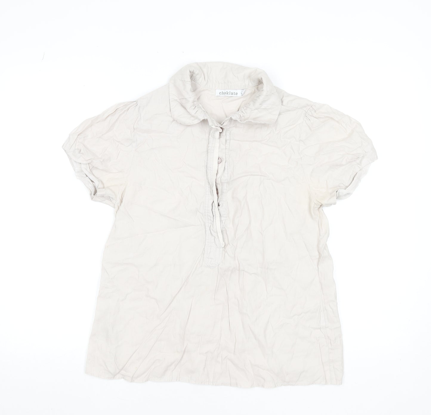 Choklate Women’s Beige Cotton Short Sleeve Collared Blouse L