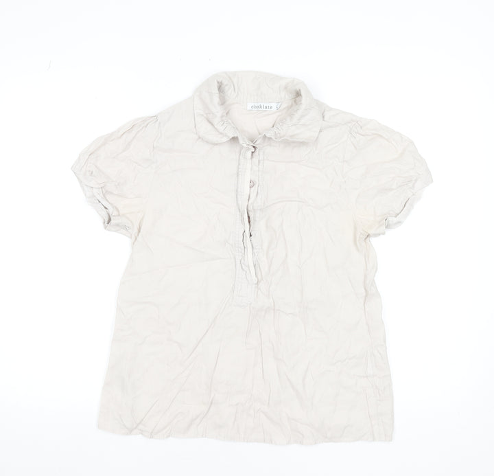 Choklate Women’s Beige Cotton Short Sleeve Collared Blouse L