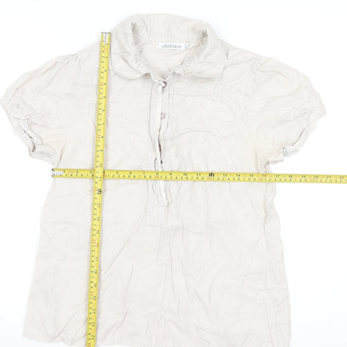 Choklate Women’s Beige Cotton Short Sleeve Collared Blouse L