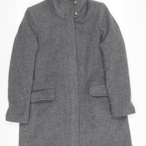 MNG Women Grey Wool Blend Mid-Length Overcoat Size 10