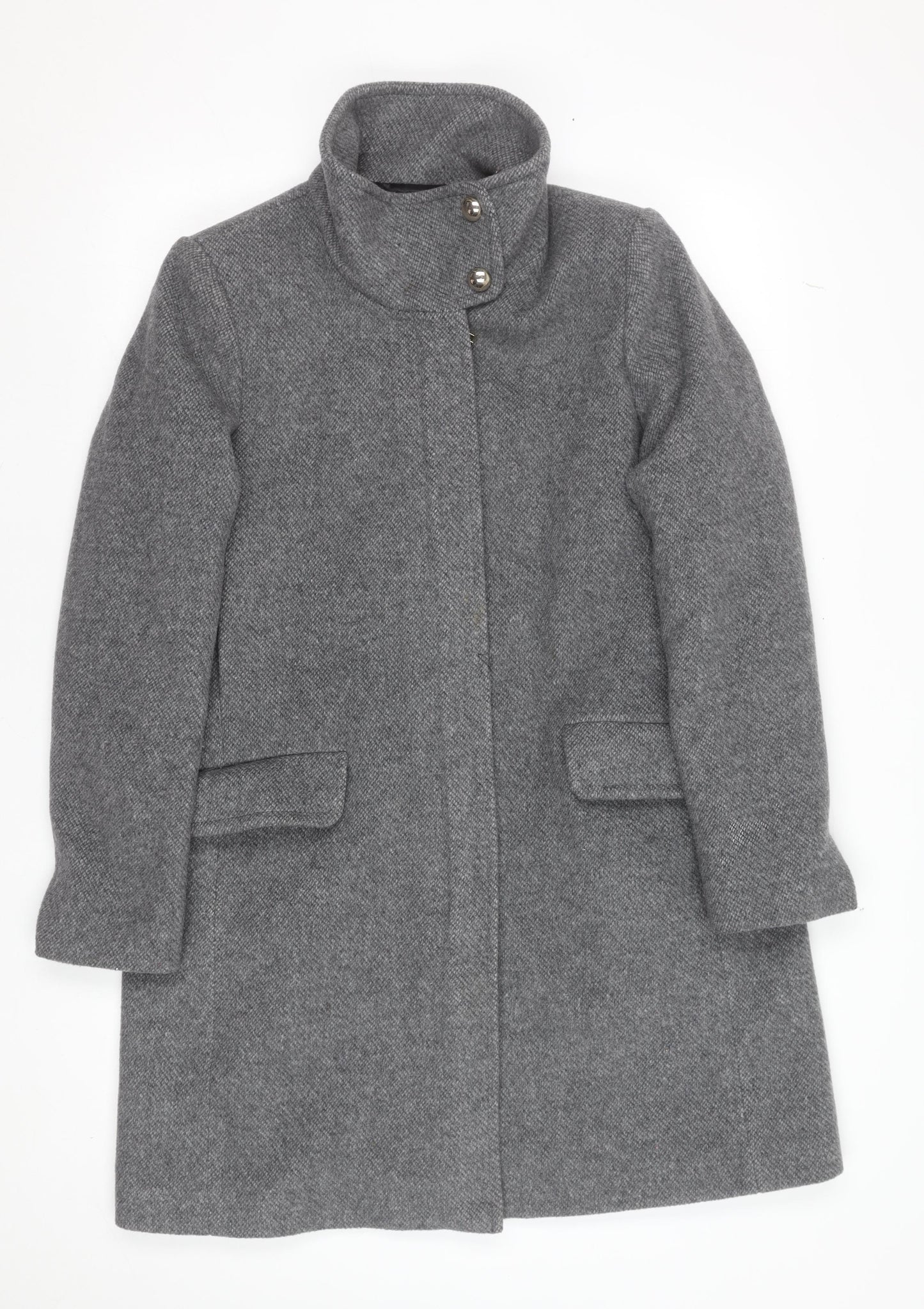 MNG Women Grey Wool Blend Mid-Length Overcoat Size 10