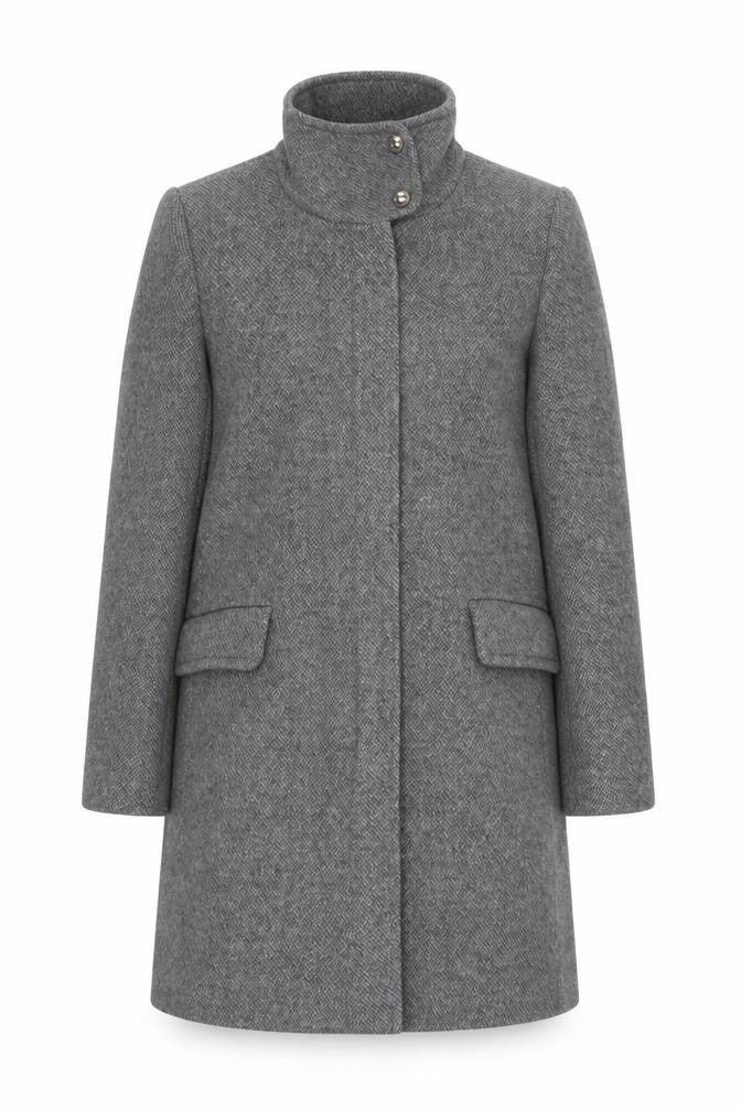 Front view of Mango Women Grey Wool Blend Mid-Length Overcoat, size 10