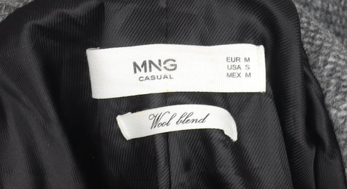 MNG Women Grey Wool Blend Mid-Length Overcoat Size 10