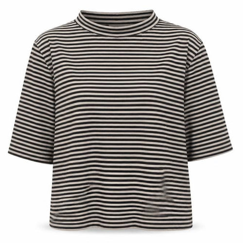 Carolyn Donnelly Women's Black Striped 3/4 Sleeve Cotton T-Shirt L