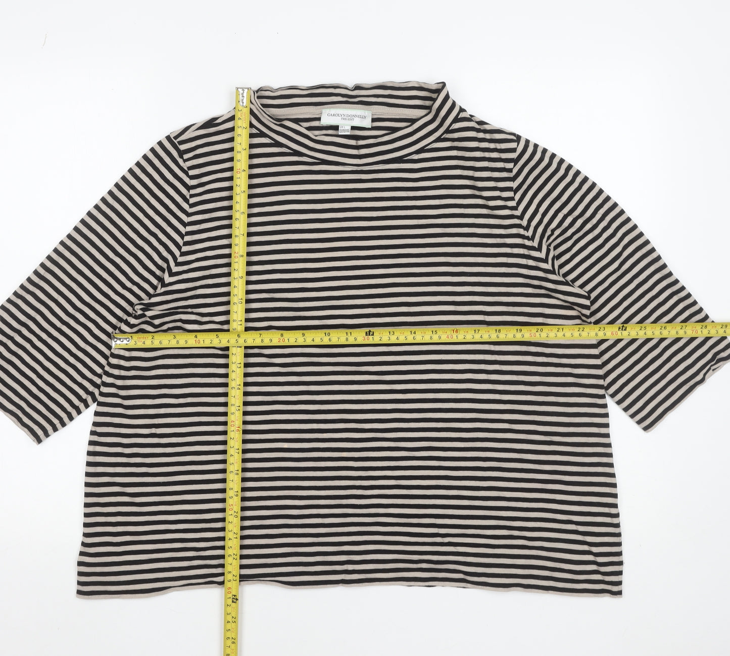 Carolyn Donnelly Women's Black Striped 3/4 Sleeve Cotton T-Shirt L