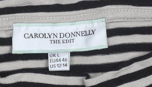 Carolyn Donnelly Women's Black Striped 3/4 Sleeve Cotton T-Shirt L