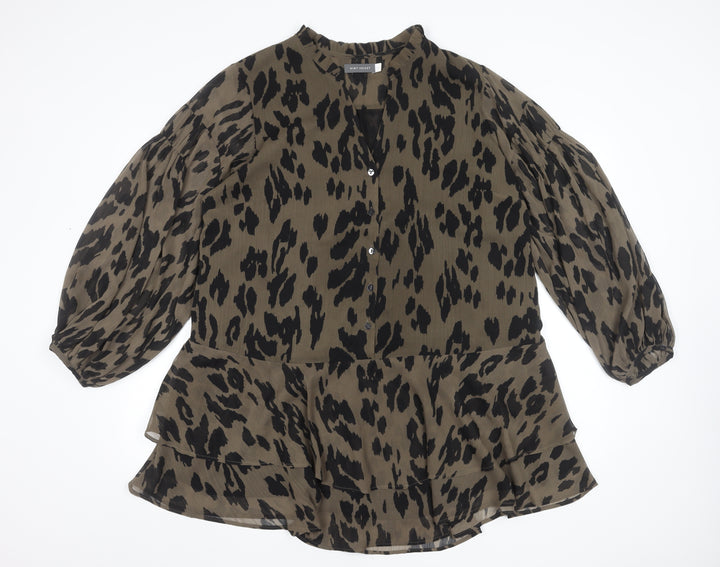 Mint Velvet Women Brown Animal Print Long Sleeve Shift Dress Size 16