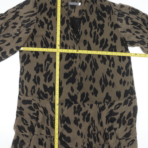 Mint Velvet Women Brown Animal Print Long Sleeve Shift Dress Size 16
