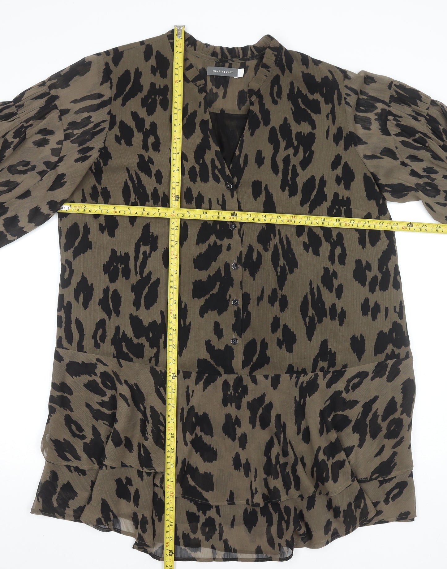 Mint Velvet Women Brown Animal Print Long Sleeve Shift Dress Size 16