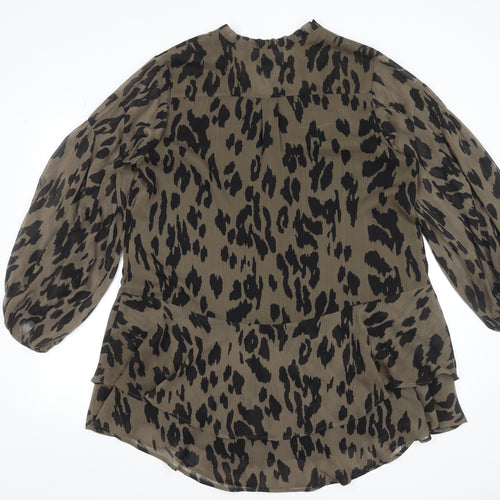 Mint Velvet Women Brown Animal Print Long Sleeve Shift Dress Size 16
