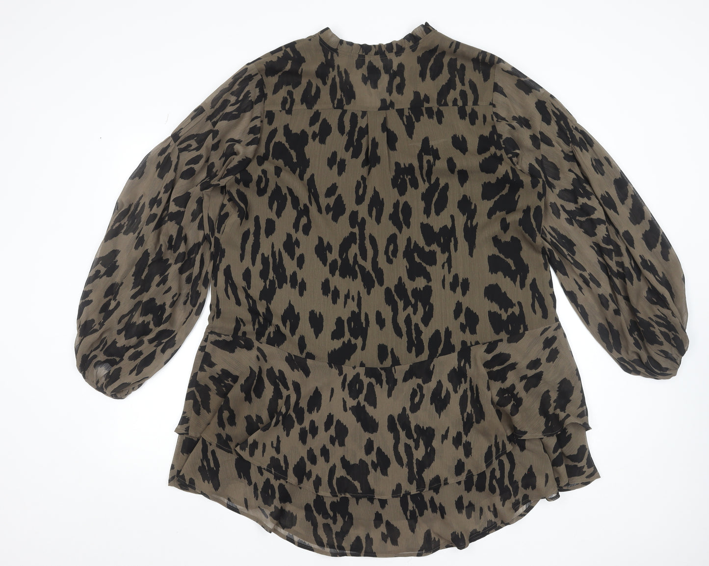 Mint Velvet Women Brown Animal Print Long Sleeve Shift Dress Size 16