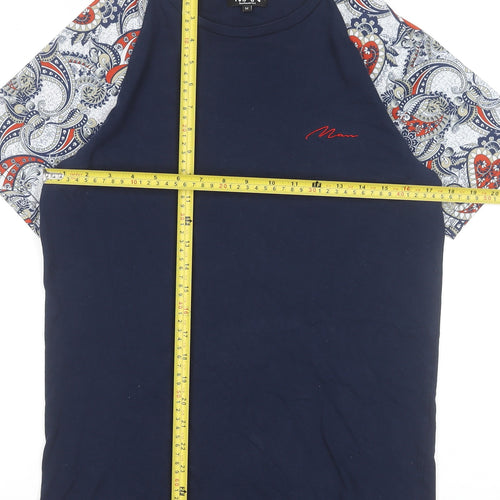 BoohooMAN Men's Navy Paisley Raglan Short Sleeve Crew Neck T-Shirt Size M