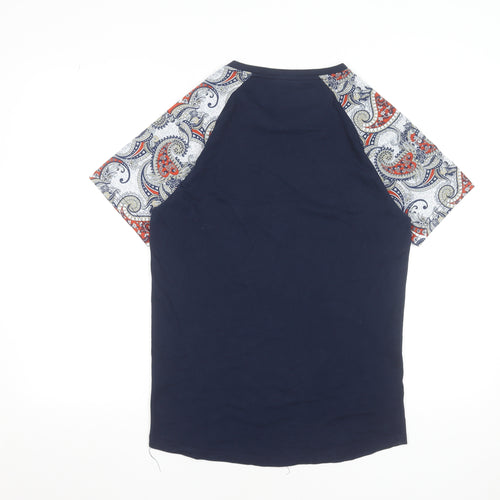 BoohooMAN Men's Navy Paisley Raglan Short Sleeve Crew Neck T-Shirt Size M