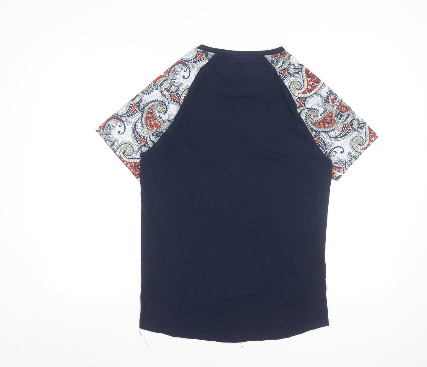 BoohooMAN Men's Navy Paisley Raglan Short Sleeve Crew Neck T-Shirt Size M