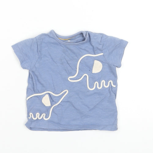 Mothercare Baby Blue Elephant T-Shirt 6-9 Months 100% Cotton Short Sleeve