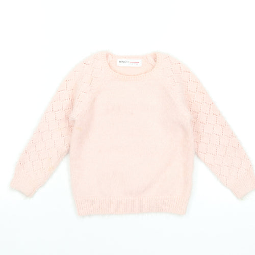 Minoti Girls Pink Pullover Jumper 3 Years Soft Knit Diamond Sleeve