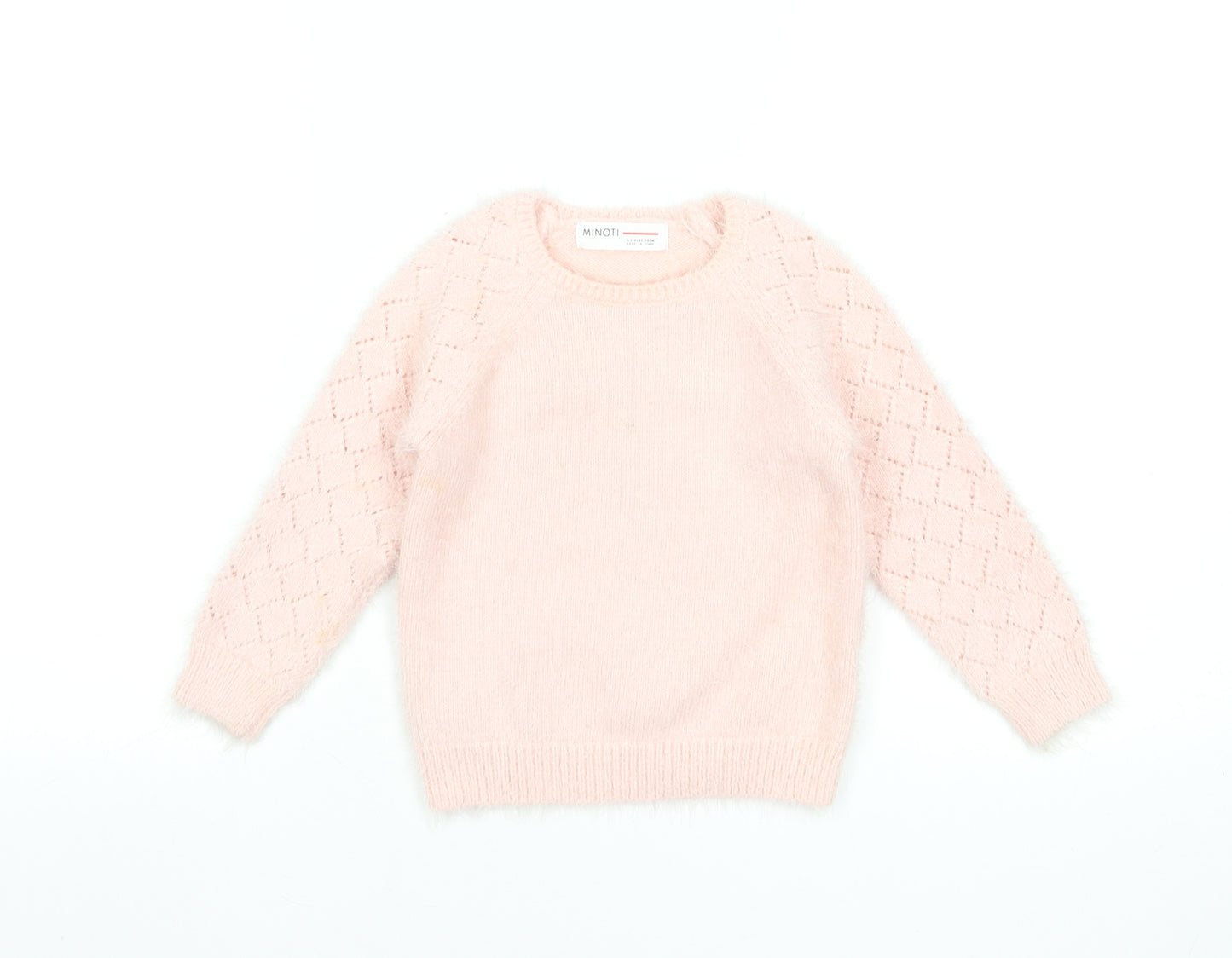 Minoti Girls Pink Pullover Jumper 3 Years Soft Knit Diamond Sleeve