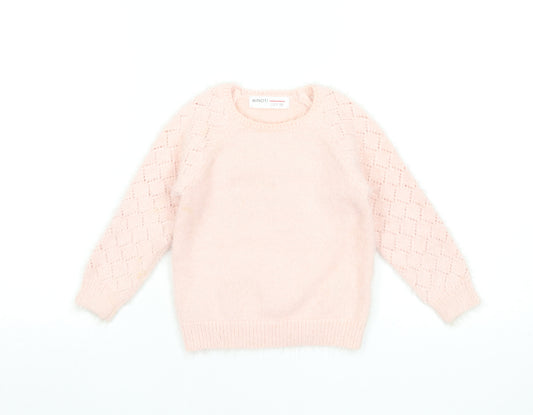 Minoti Girls Pink Pullover Jumper 3 Years Soft Knit Diamond Sleeve