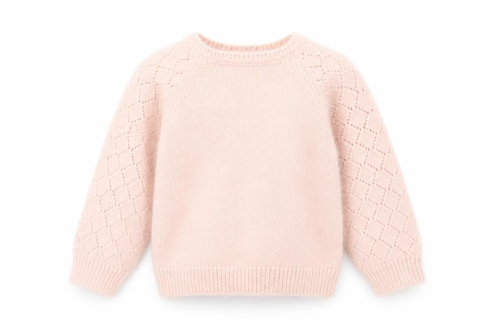 Front view of Minoti girls’ pink jumper 3 years soft knit diamond sleeve