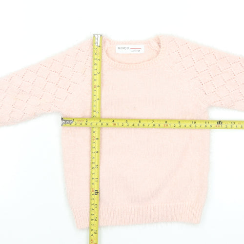 Minoti Girls Pink Pullover Jumper 3 Years Soft Knit Diamond Sleeve