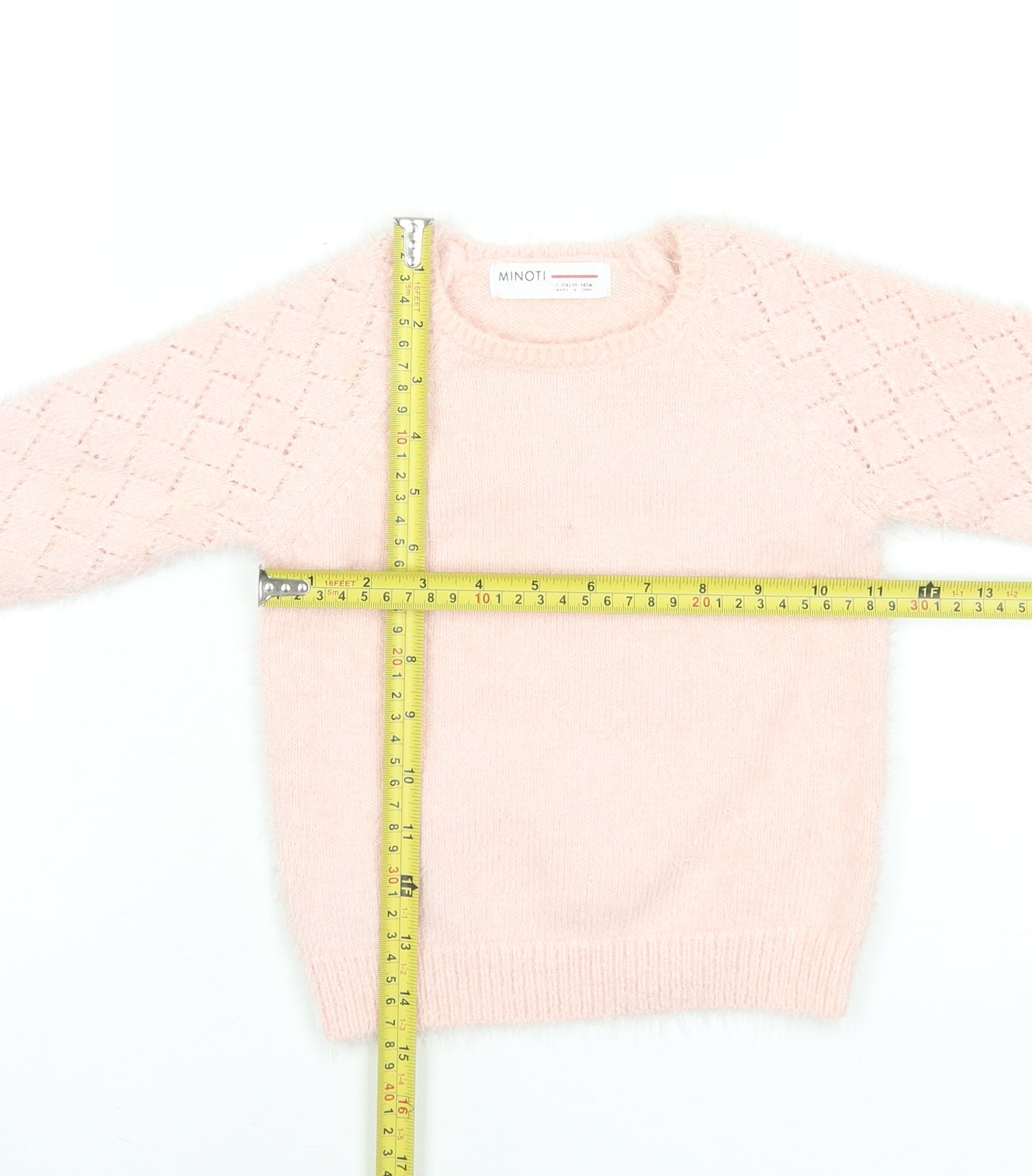 Minoti Girls Pink Pullover Jumper 3 Years Soft Knit Diamond Sleeve