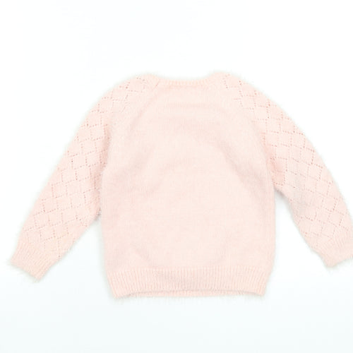 Minoti Girls Pink Pullover Jumper 3 Years Soft Knit Diamond Sleeve