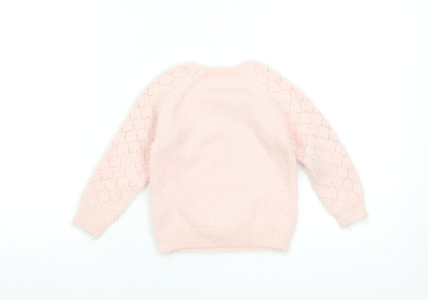 Minoti Girls Pink Pullover Jumper 3 Years Soft Knit Diamond Sleeve